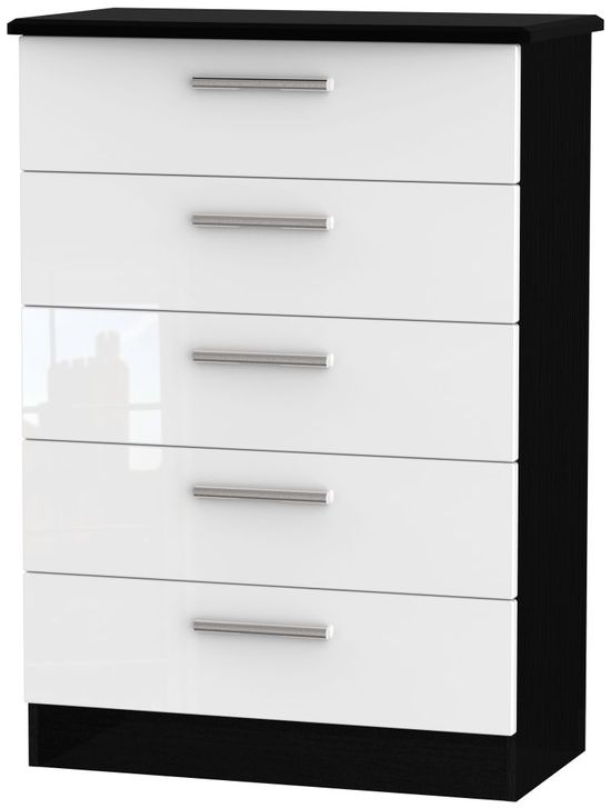 Knightsbridge White Gloss and Black 5 Drawer Chest