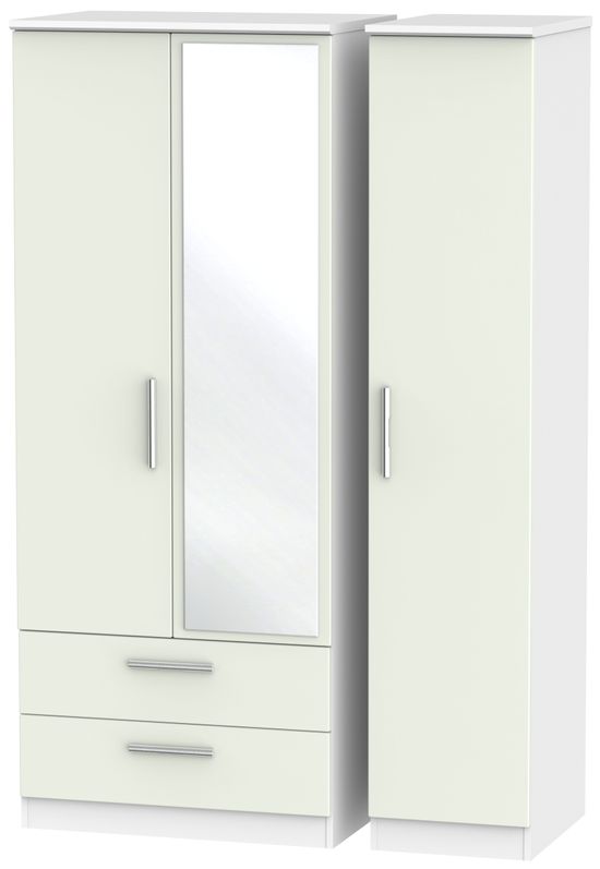Knightsbridge Cashmere Matt and White 3 Door Combi Wardrobe - 1 Mirror and LHF 2 Drawers