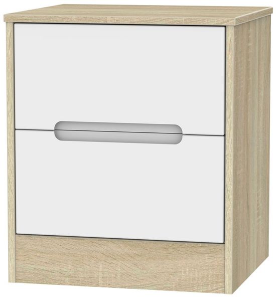 Monaco White and Oak Effect 2 Drawer Bedside Cabinet
