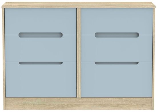 Monaco Denim and Oak Effect 6 Drawer Midi Chest