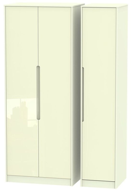 Monaco Cream Gloss 3 Door Tall Triple Wardrobe