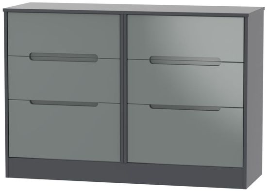 Monaco Grey Gloss and Graphite 6 Drawer Midi Chest