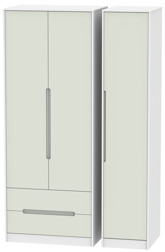 Monaco Cashmere and White 3 Door Tall Triple Wardrobe - LHF 2 Drawers