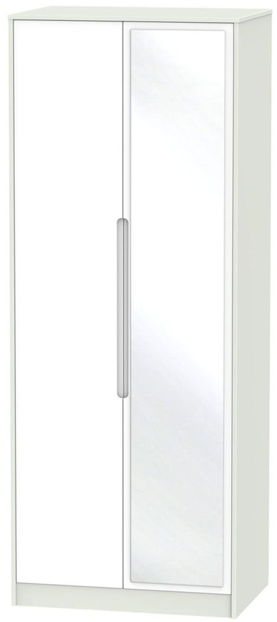 Monaco White and Cashmere 2 Door Tall Wardrobe - 1 Mirror