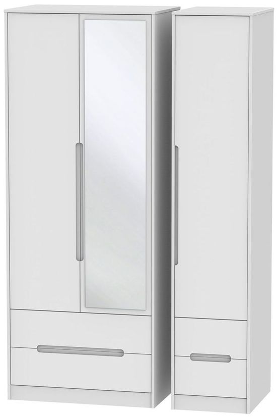 Monaco White 3 Door Tall Combi Wardrobe - 1 Mirror