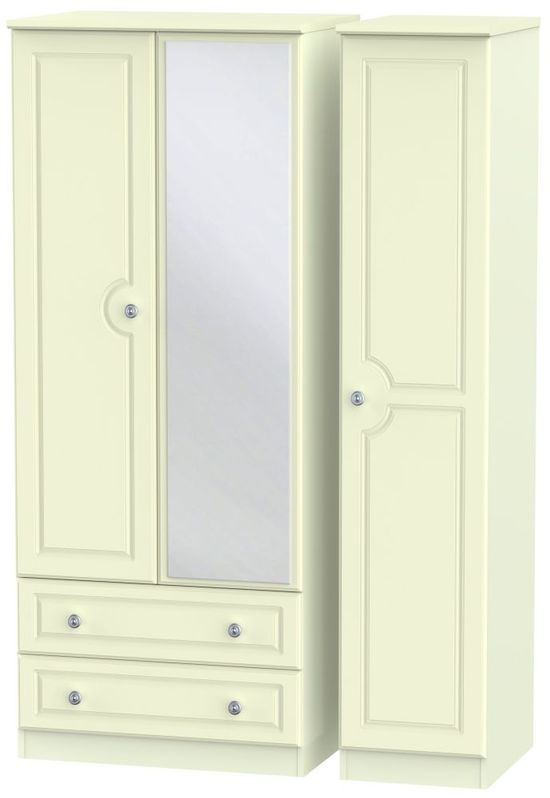 Pembroke Cream 3 Door Combi Wardrobe - 1 Mirror and LHF 2 Drawers