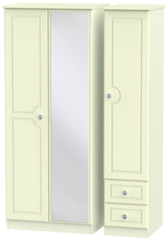 Pembroke Cream 3 Door Combi Wardrobe - 1 Mirror and RHF 2 Drawers