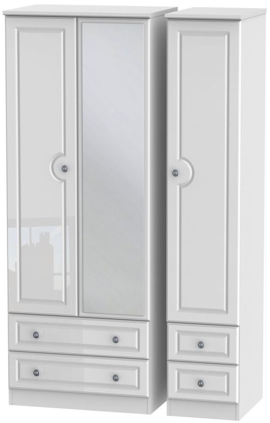 Pembroke White Gloss 3 Door Tall Combi Wardrobe - 1 Mirror