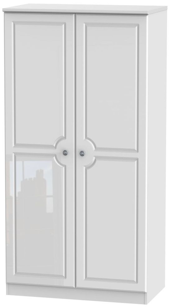 Pembroke White Gloss 2 Door Plain Wardrobe - H 182.4cm