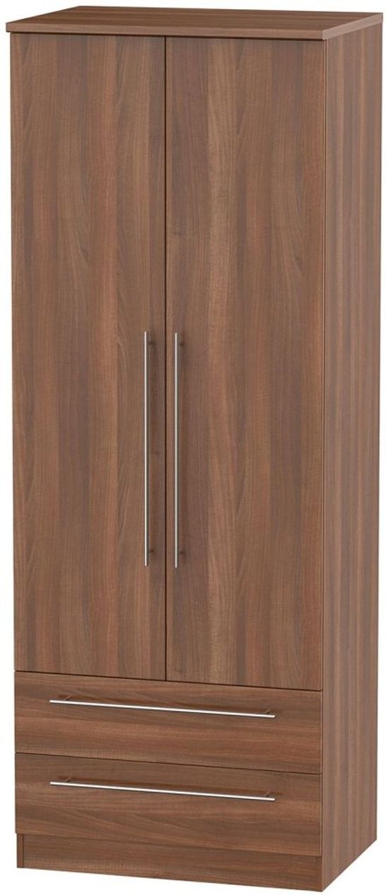 Sherwood Walnut Effect 2 Door 2 Drawer Tall Wardrobe