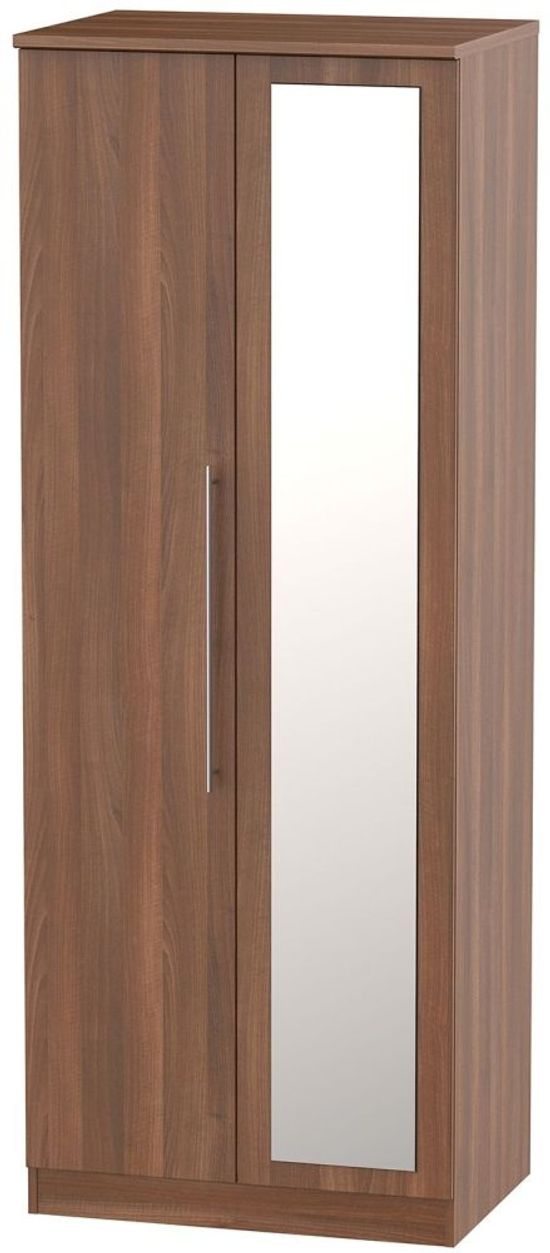 Sherwood Walnut Effect 2 Door Tall Wardrobe - 1 Mirror