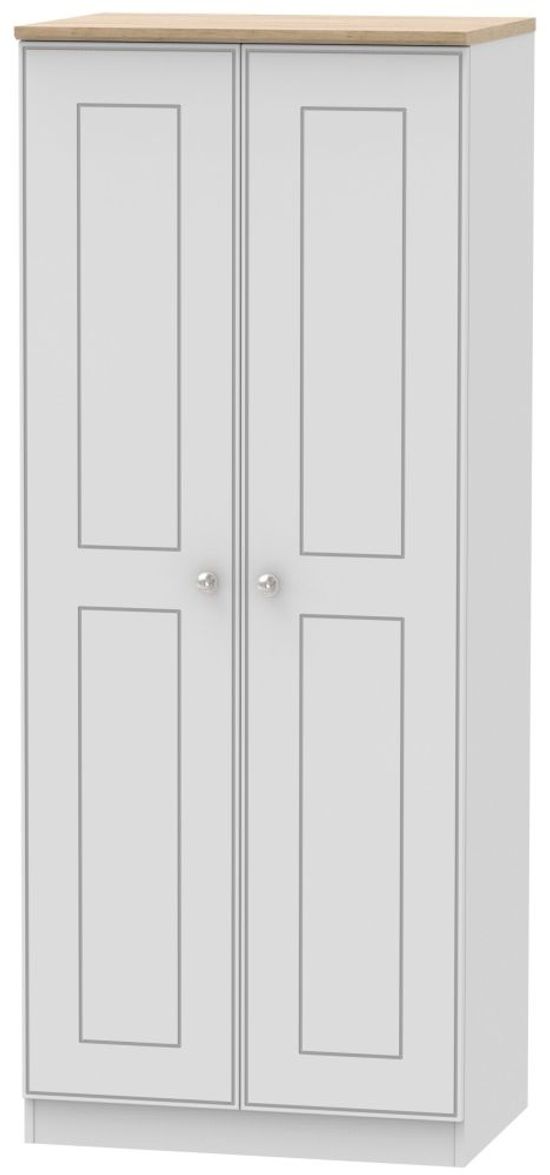 Victoria Grey and Riviera Oak 2 Door Plain Wardrobe