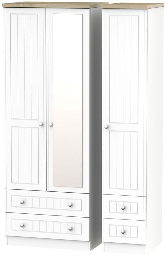 Vienna Porcelain 3 Door Tall Combi Wardrobe - 1 Mirror