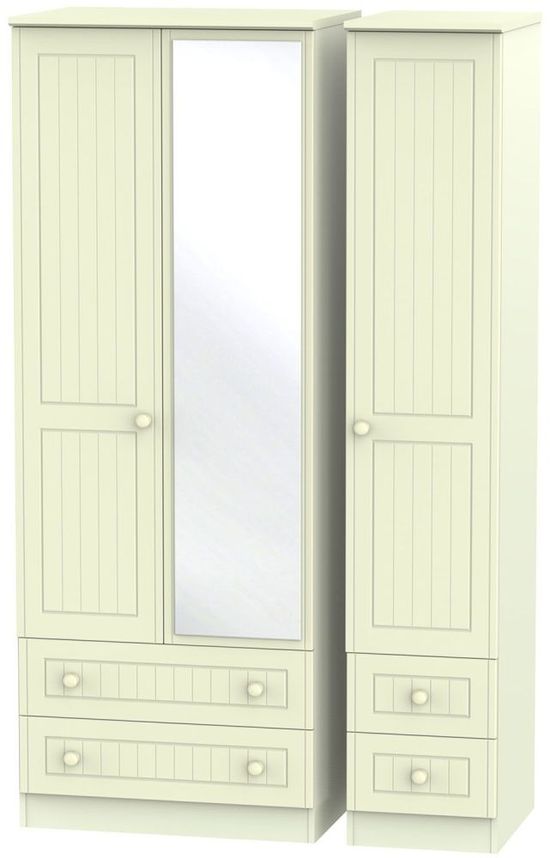 Warwick Cream 3 Door Tall Wardrobe - 1 Mirror