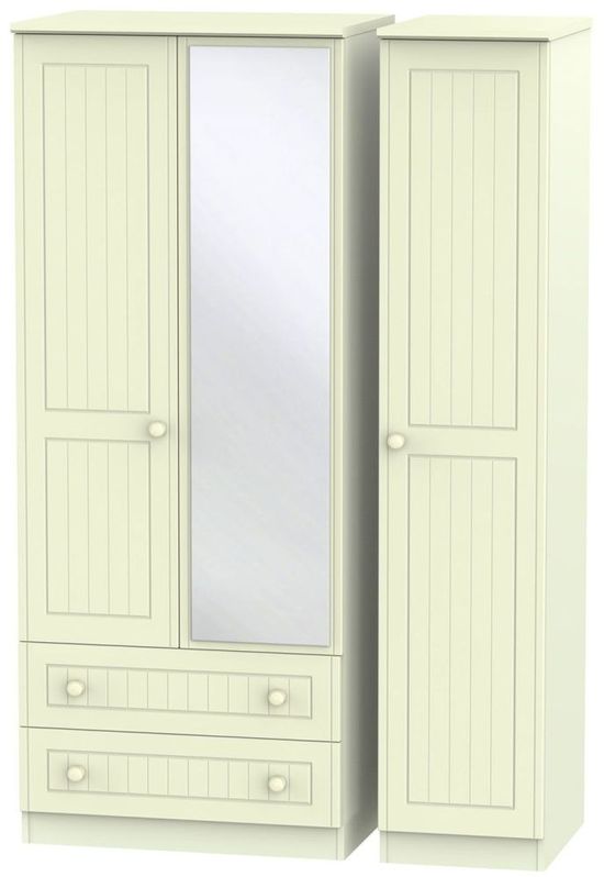 Warwick Cream 3 Door Combi Wardrobe - 1 Mirror and LHF 2 Drawers