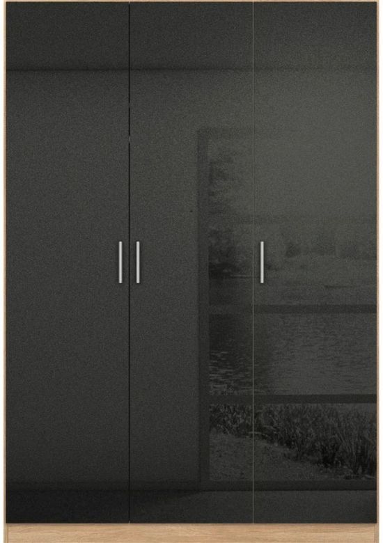 Rauch Celle 136cm 3 Door Black and Oak Wardrobe