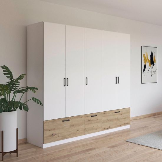 Rauch Bari 226cm 5 Door Wardrobe with Drawers - Alpine White and Artisan Oak