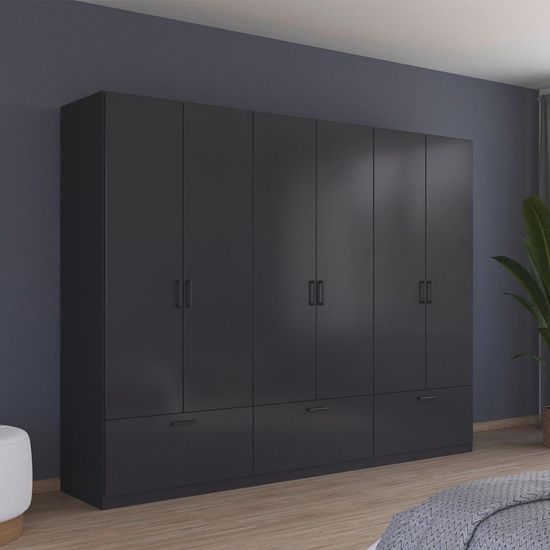 Rauch Bari 271cm 6 Door Wardrobe with Drawers - Metallic Grey