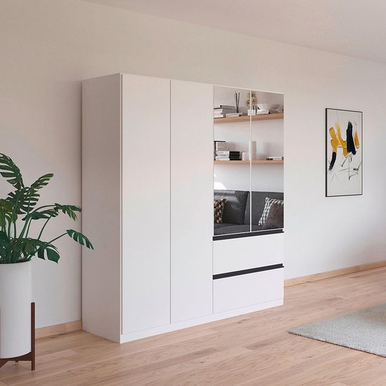 Rauch Costa 181cm 4 Door Combi Wardrobe with Metallic Dark Grey Handle - Alpine White