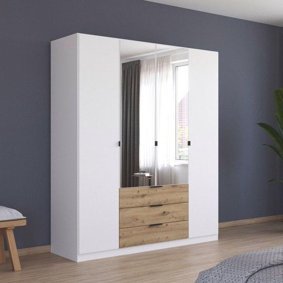 Rauch Davoa 181cm 4 Door Combi Wardrobe - Alpine White and Artisan Oak