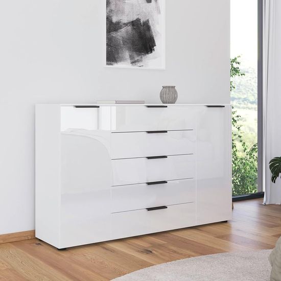 Rauch Flipp 2 Door Sideboard with Adjustable Height - 180cm - Alpine White and White Glass