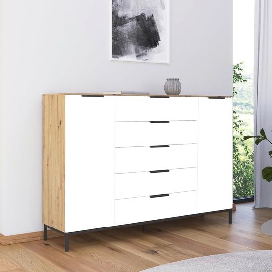 Rauch Flipp 2 Door Sideboard with Metal Base - 160cm - Artisan Oak and Alpine White