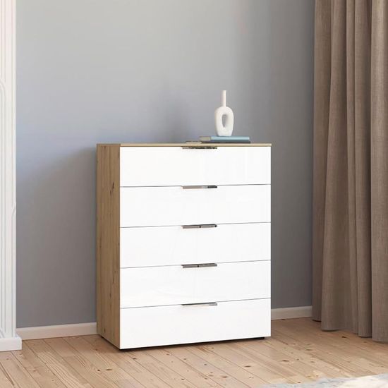 Rauch Flipp 5 Drawer Chest with Adjustable Height - Artisan Oak and Alpine White