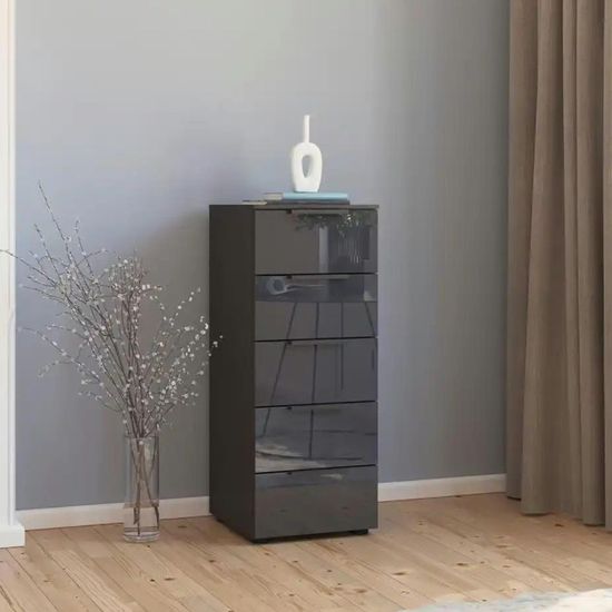 Rauch Flipp 5 Drawer Tall Chest with Adjustable Height - Graphite and Basalt Glass