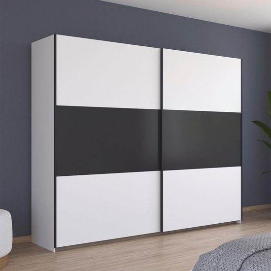 Rauch Neo 261cm 2 Door Sliding Wardrobe - Alpine White and Metallic Dark Grey