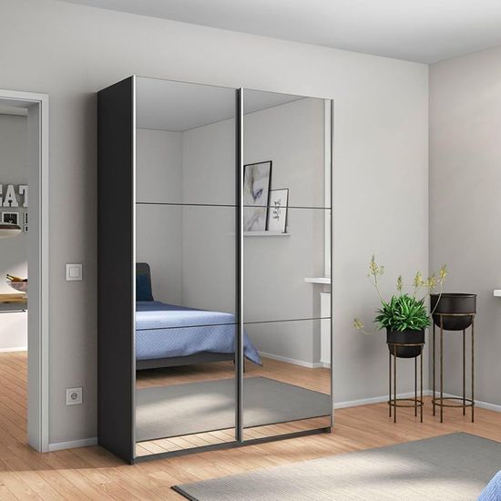 Rauch Reflect 131cm 2 Door Mirrored Sliding Wardrobe - Metallic Dark Grey