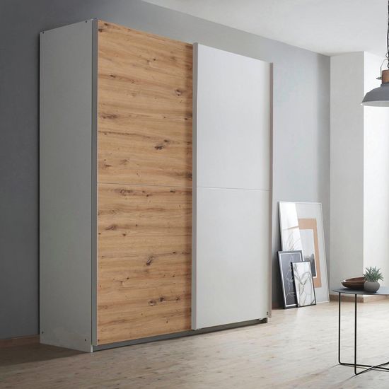 Rauch Saturn 175cm 2 Door Sliding Wardrobe - Alpine White and Artisan Oak
