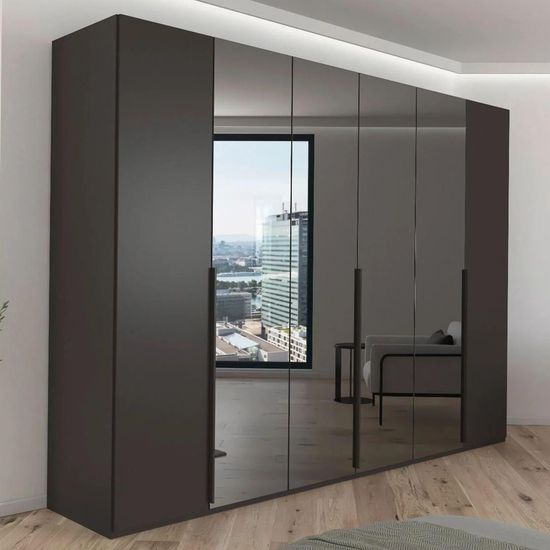 Rauch Paola 301cm 6 Door Wardrobe - Graphite and Grey Glass