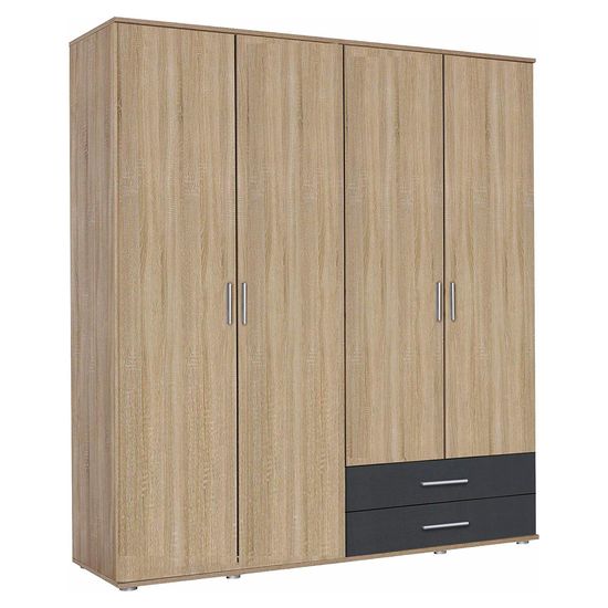 Rauch Rasant Extra 168cm 4 Door Wardrobe with 2 Drawers - Sonoma Oak and Metallic Dark Grey