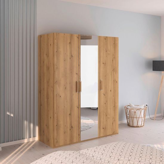 Rauch Evelyn 151cm 3 Door Wardrobe with Mirror - H 197cm - Wild Oak