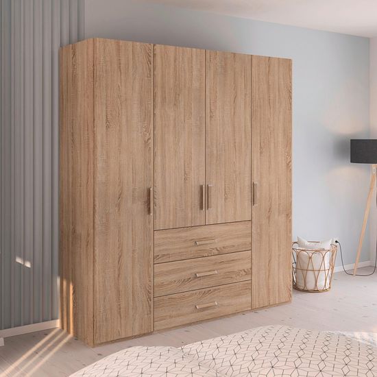 Rauch Evelyn 201cm 4 Door Wardrobe with Drawer - H 223cm - Sonoma Oak
