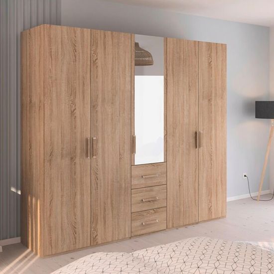 Rauch Evelyn 251cm 5 Door Combi Wardrobe - H 223cm - Sonoma Oak