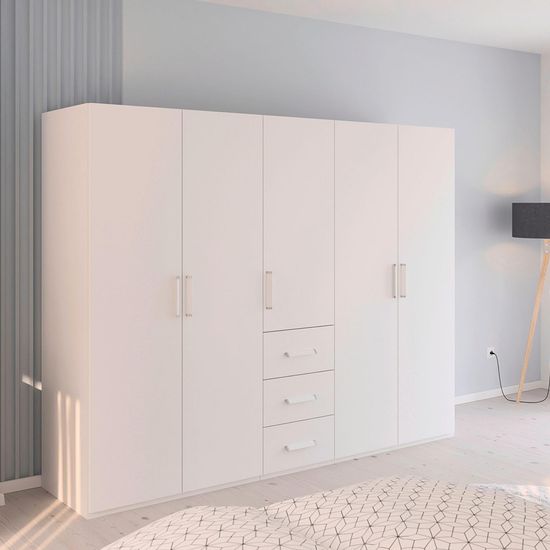 Rauch Evelyn 251cm 5 Door Wardrobe with Drawer - H 197cm - Alpine White