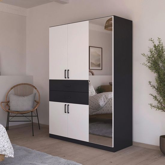 Rauch Maika 136cm 5 Door Combi Wardrobe - H 197cm - Metallic Dark Grey and Alpine White