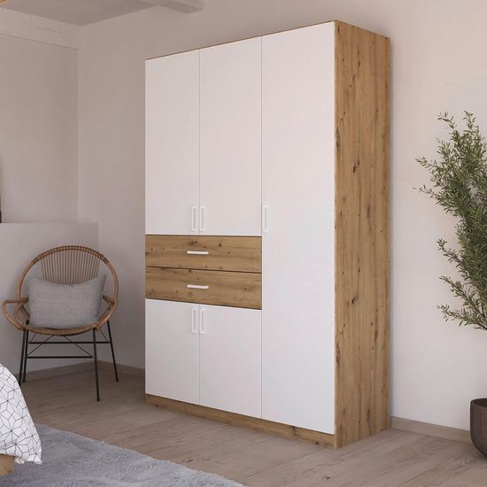 Rauch Maika 136cm 5 Door Wardrobe - H 210cm - Artisan Oak and Alpine White