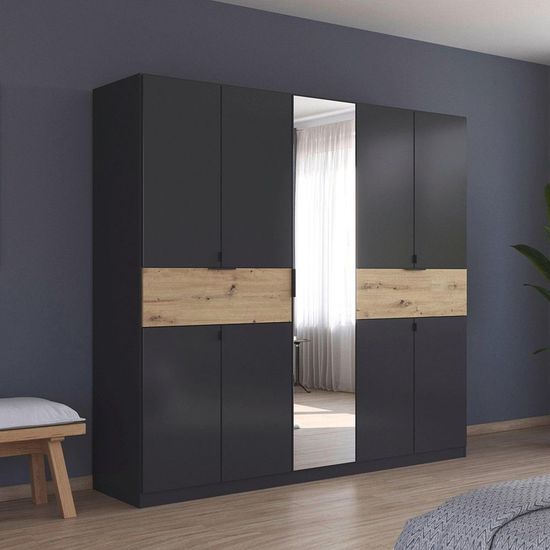 Rauch Ticao 226cm 9 Door Combi Wardrobe - Metallic Dark Grey and Artisan Oak