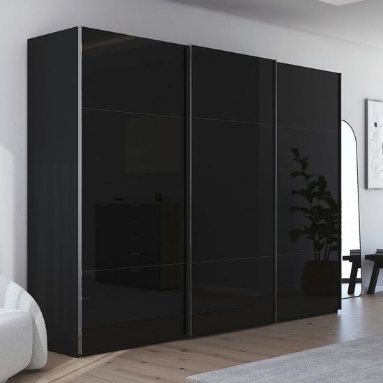 Rauch Contido 301cm 3 Door Sliding Wardrobe with Extras - Black Glass