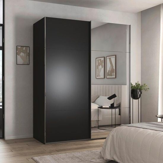 Rauch Contido 181cm 2 Door Sliding Mirror Wardrobe with Extras - Black