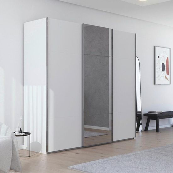 Rauch Contido 242cm 3 Door Sliding Mirror Wardrobe with Extras - Alpine White