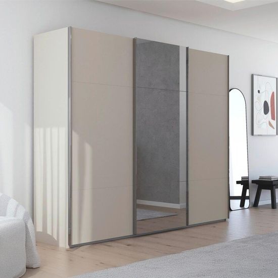 Rauch Contido 271cm 3 Door Sliding Mirror Wardrobe with Extras - Champagne Glass