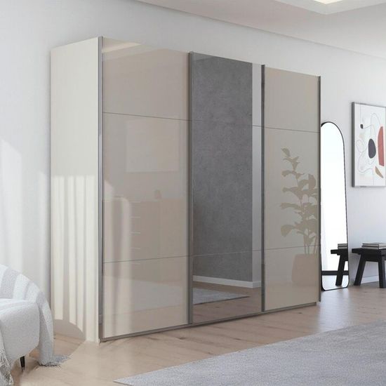 Rauch Contido 271cm 3 Door Sliding Mirror Wardrobe with Extras - Champagne