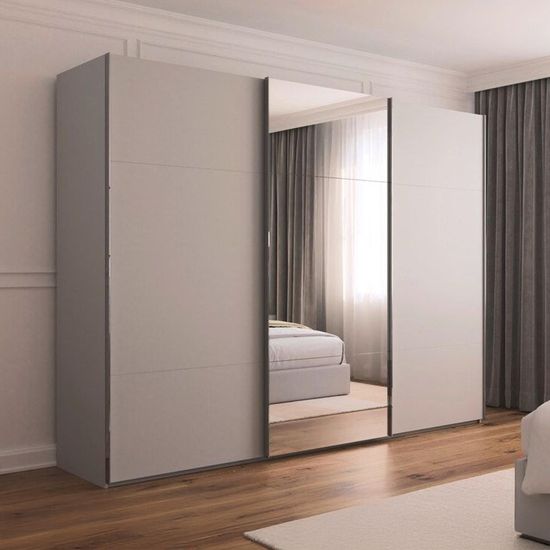 Rauch Contido 301cm 3 Door Sliding Mirror Wardrobe with Extras - Silk Grey