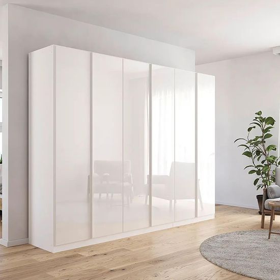 Rauch Monostar 271cm 6 Door Wardrobe - Alpine White with White Glass