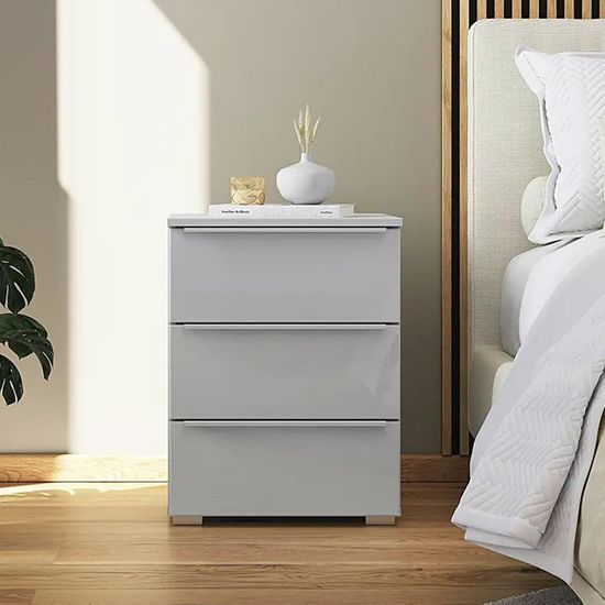 Rauch Monostar 3 Drawer Bedside Cabinet - Silk Grey with Grey Glass