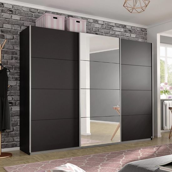 Rauch Belluno 271cm 3 Door Sliding Wardrobe with Mirror - Metallic Dark Grey