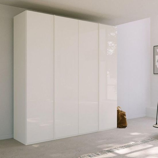 Rauch Skat Meridian 201cm 4 Door Wardrobe - Alpine White and Crystal White Glass